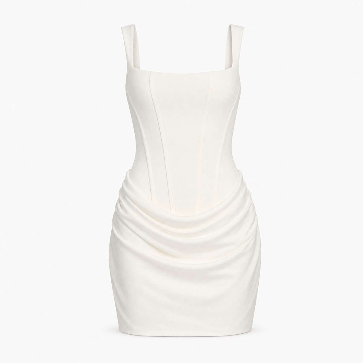 Luna Rune White / S Ruched Square-Neck Mini Corset Dress