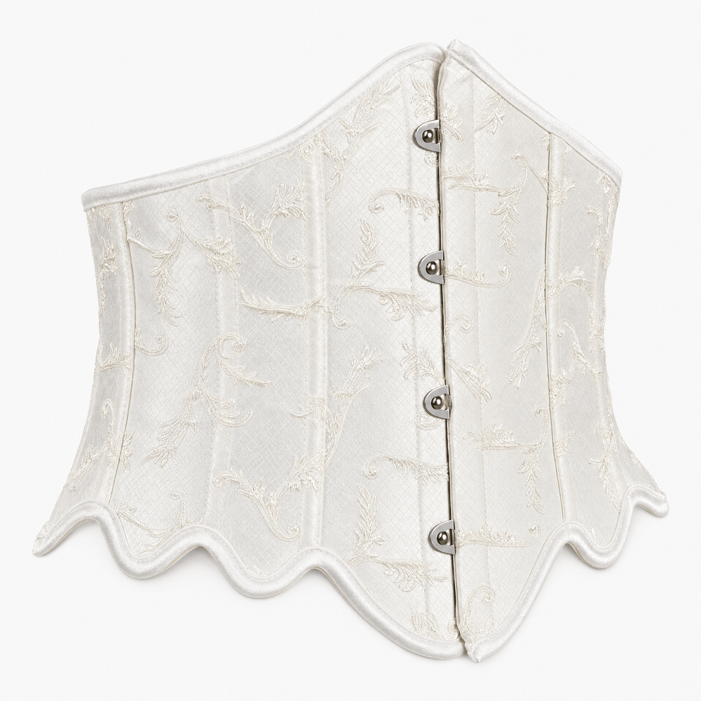 Luna Rune XXS / White Embroidered Boned Lace-Up Corset Belt