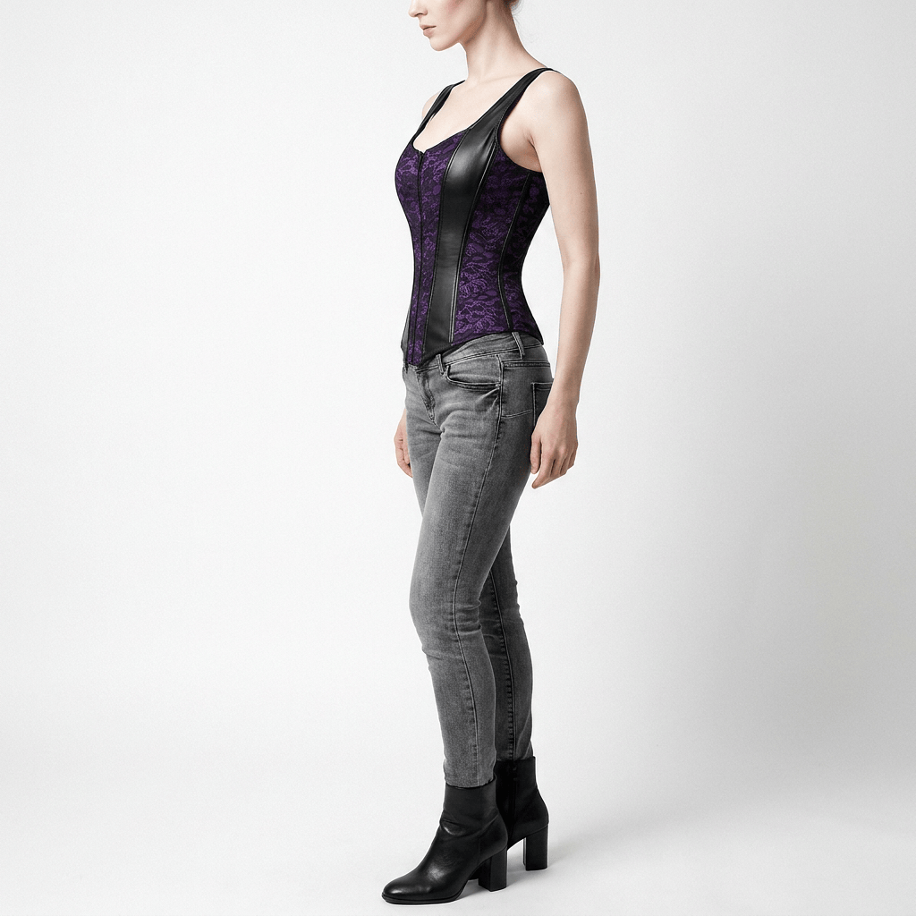 Luna Rune Zipped-Front Strapped Boned Corset