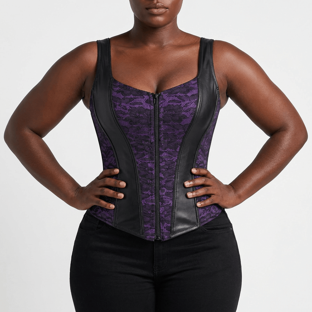 Luna Rune Zipped-Front Strapped Boned Corset